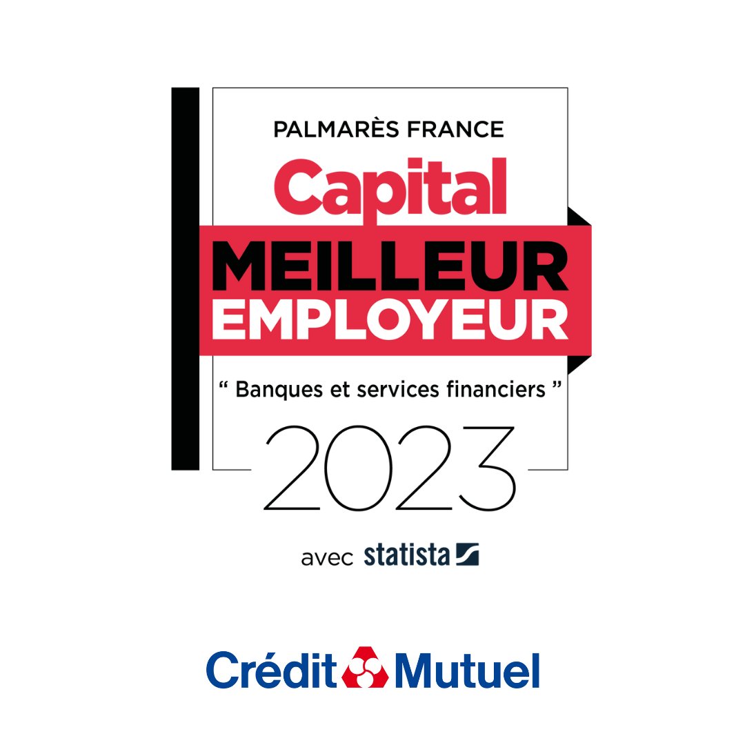Cette année encore, le Crédit Mutuel est classé #MeilleurEmployeur de la catégorie « banque et services financiers » du palmarès <a href="/statista_fr/">Statista FR</a> publié dans le magazine #Capital 2023.
Pour nous rejoindre 👉 bit.ly/CMRecrutement