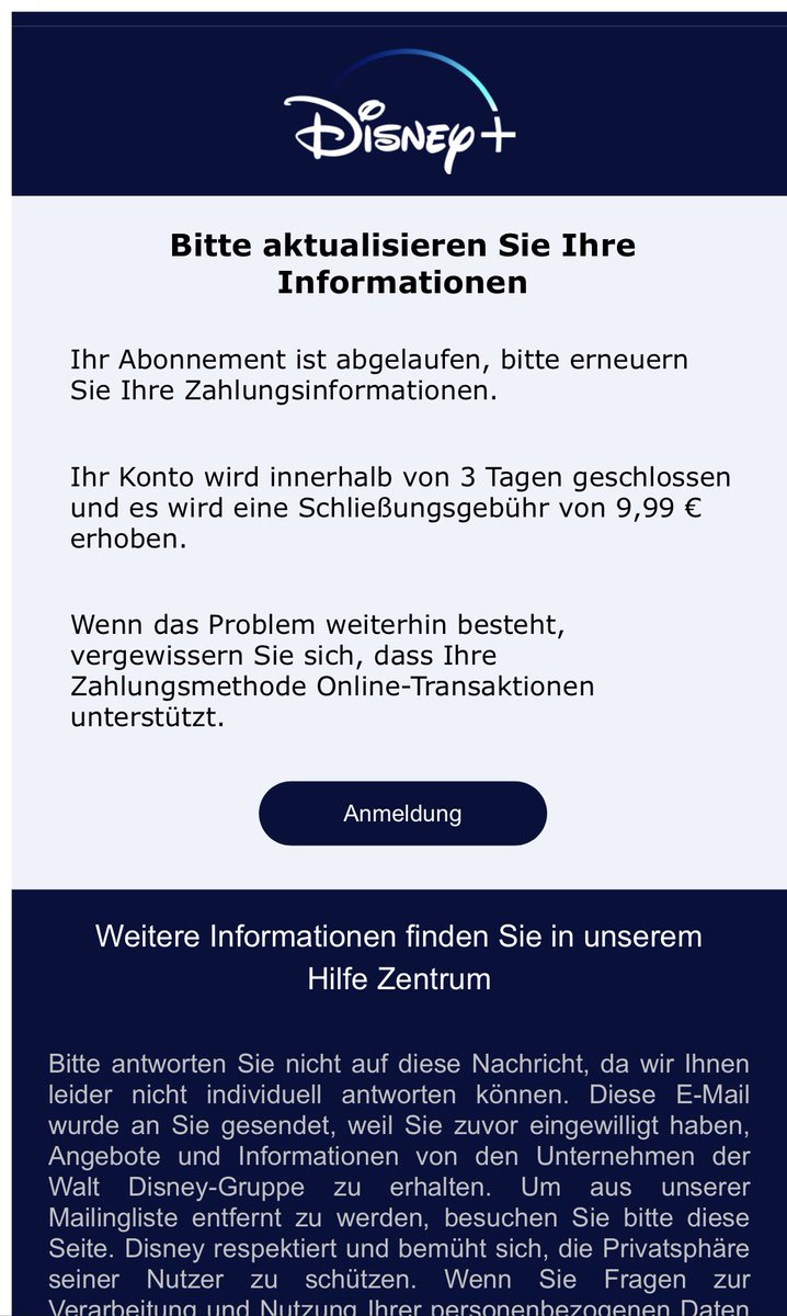 ks_duck's tweet photo. Achtung, Spamwarnung! Sofort löschen! Der Absender ist „dlsneyplus de“ bzw. „indo events“ @DisneyPlus #spamm #fishing @Disney https://t.co/YoBgXPDHrc
