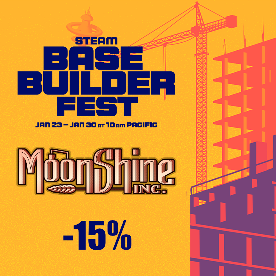 moonshine_inc_'s tweet photo. #Moonshiners!
👷 Remember that #MoonshineInc. is now featured in #SteamBaseBuilderFest!
Grab the game with a 15% #discount and watch the #streaming!
🍻More: https://t.co/kasULy0Yh9
#DistillSuccess #IndieGames #Tycoon https://t.co/w7JZ3A6bps