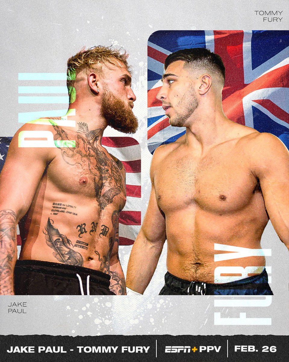 SportsCenter's tweet photo. IT'S OFFICIAL ✍️

@JakePaul will face @TommyTNTFury on Feb. 26 on ESPN+ PPV. https://t.co/C9kXZBSe2E