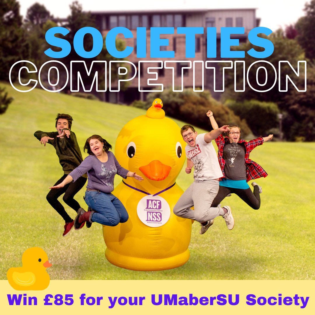 🦆 SOCIETIES COMPETITION
Win £85!
Ask a final year UG from your society to visit AberQuack at Refreshers Fayre on 30 or 31 Jan. 
Societies with 5+ visitors to be entered into the prize draw.
Competition closes at 3pm on Tuesday 31st Jan.  Good luck! #AberNSS