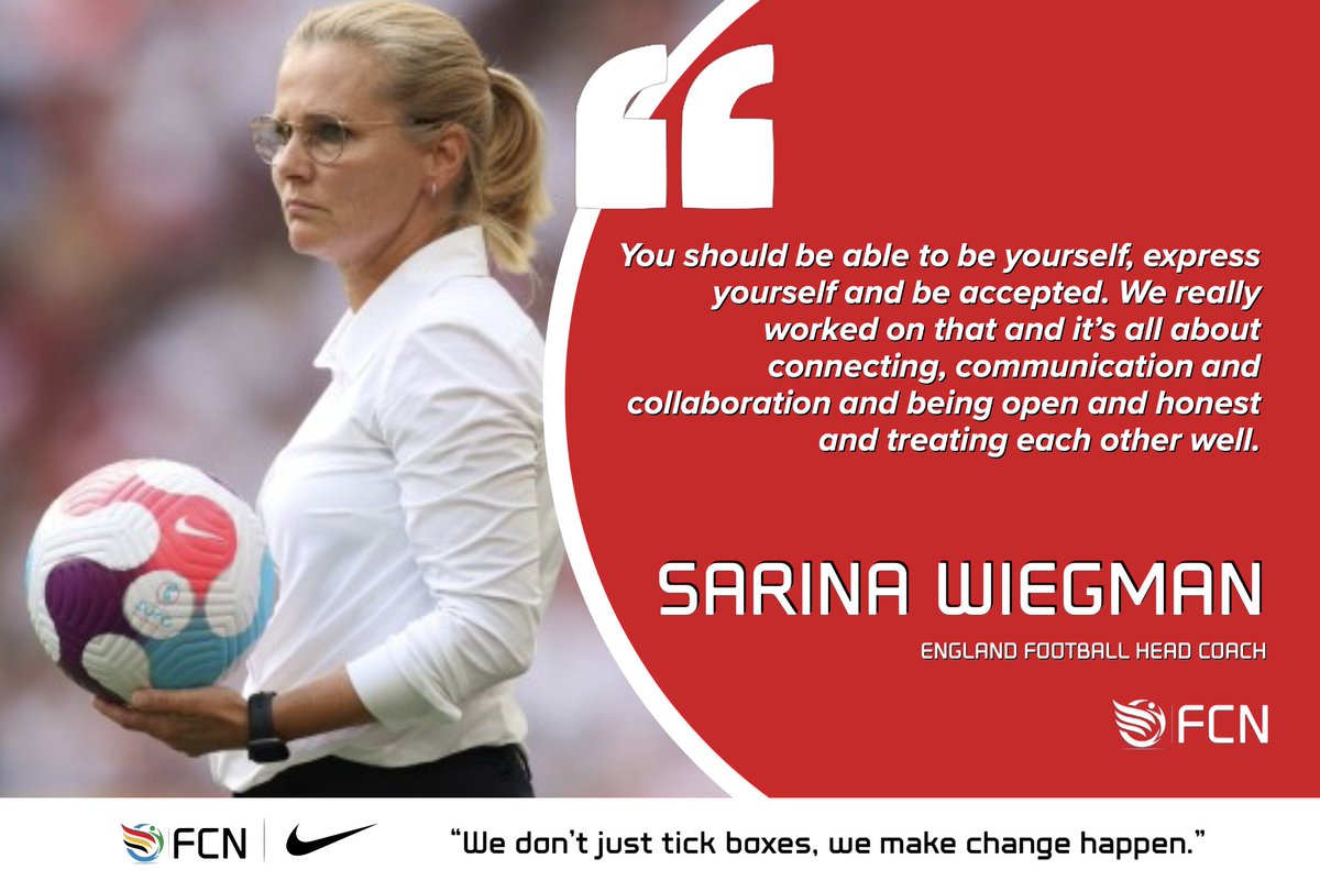 FemaleCN's tweet photo. 🗣You should be able to be yourself, express yourself and be accepted. We really worked on that and it's all about connecting, communication and collaboration and being open and honest and treating each other well.
~ Sarina Wiegman, England Football Head Coach ⚽️
#CoachQuote https://t.co/GxYXzCZtWi