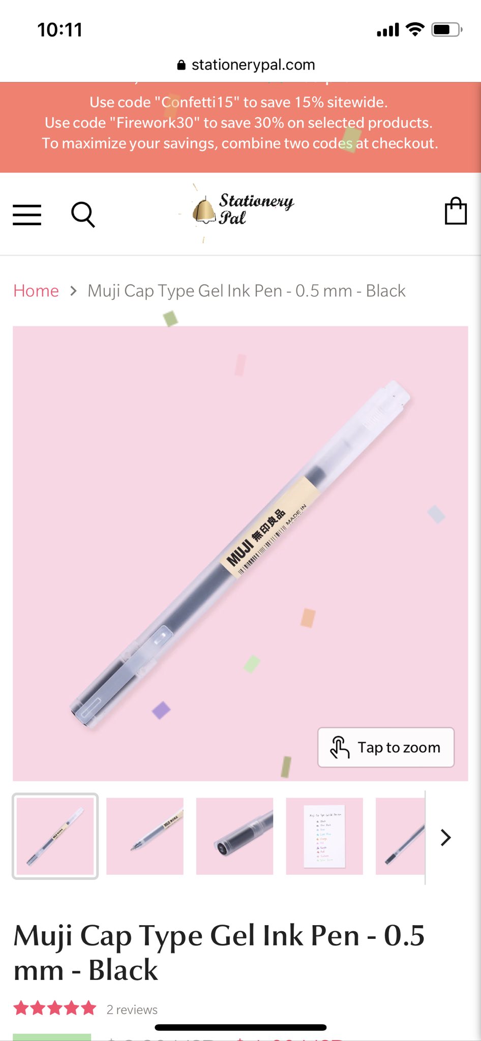 MUJI Cap Type Gel Ink Pen - 0.5 mm - Black