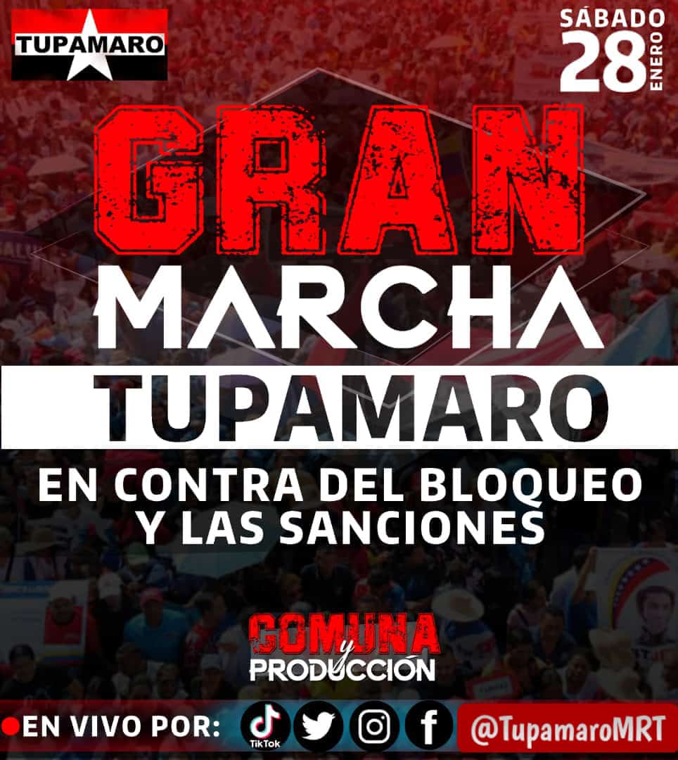 Mira_Venezuela (@mira_venezuela) on Twitter photo Contra el Bloqueo y las sanciones impuestas por el imperio genocida este #28ENE #TUPAMARO toma las calles de Caracas para demostrar que aquí hay un pueblo digno que luchamos por nuestra Patria y respaldamos al Presidente <a href="/NicolasMaduro/">Nicolás Maduro</a>
#TupamaroAntiimperialista
#TupamaroConMaduro Contra el Bloqueo y las sanciones impuestas por el imperio genocida este #28ENE #TUPAMARO toma las calles de Caracas para demostrar que aquí hay un pueblo digno que luchamos por nuestra Patria y respaldamos al Presidente <a href="/NicolasMaduro/">Nicolás Maduro</a>
#TupamaroAntiimperialista
#TupamaroConMaduro