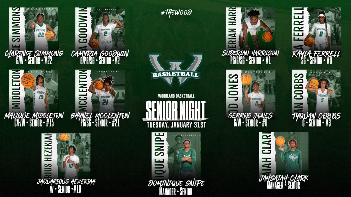 It's SENIOR NIGHT! TONIGHT at 6:00pm at Woodland. The Varsity Girls and Boys will take on Ridgeland-Hardeeville and we will celebrate our seniors! #classof2023 #thewood #woodlandbasketball #always100 <a href="/CoachSibert/">Tydles Sibert</a> <a href="/BoysWoodland/">Woodland Wolverines Boys Basketball</a> <a href="/Woodlandgirlsbb/">Woodland Girls Basketball</a>
