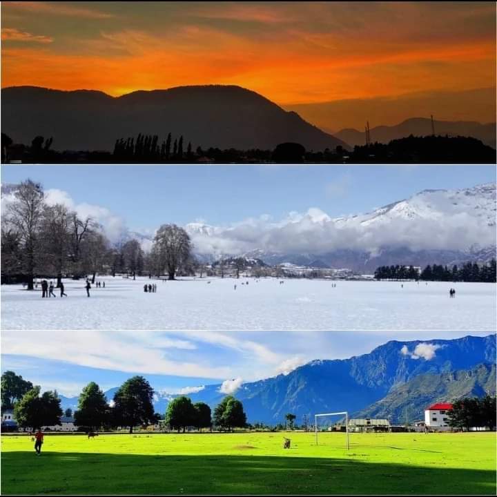 "Shades of Love"- The Chowgan Ground of #Kishtwar captured in Lens depiciting different seasons across 2022-2023