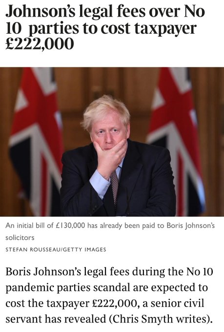 Britain_People's tweet image. 🔴Multi-Millionaire Boris Johnson may get even MORE #taxpayers’ money for Partygate defence

▪️£222,000 of taxpayer&apos;s money already ring-fenced

▪️Johnson partied during lockdown, we paid for that 

▪️Now we&apos;re paying for the inquiry and his defence too.

#SystemIsCorrupt