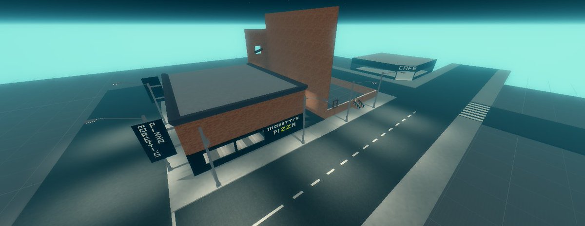 so this is the map haven't done much mainly cause I've been working on some small details in the map this is only day 4 #loquaciouscounty #roblox #robloxstudio #RobloxDev #morettispizza #cafe #building #indevelopment
