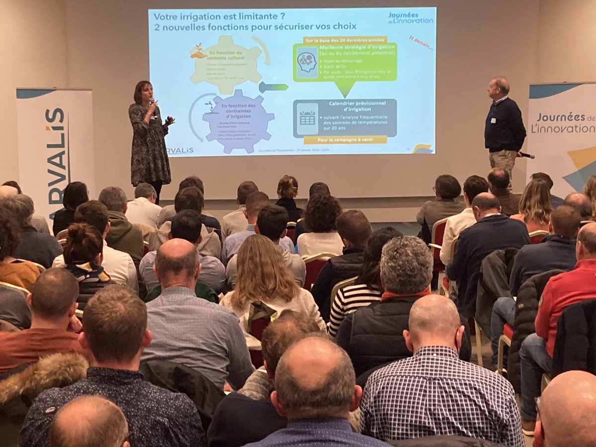 Journées de l’innovation à Lyon, valorisant les travaux de recherche, ateliers de co-conception avec  #agriculteurs, projets « acclimate », utilisant l’outil stratégique Azalée <a href="/Arvalisofficiel/">ARVALIS</a>, l’ajustement de l’assolement en fonction du volume d’eau disponible devient possible