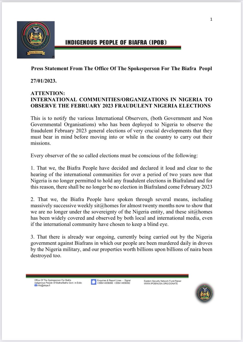 simon_ekpa's tweet image. Any attempt by the Nigeria terrorist government to apply force in order to conduct this fraudulent elections in Biafraland will receive equal resistance from Biafra people.
Also if any helicopter flies and bomb our territory going forward it must be downed.