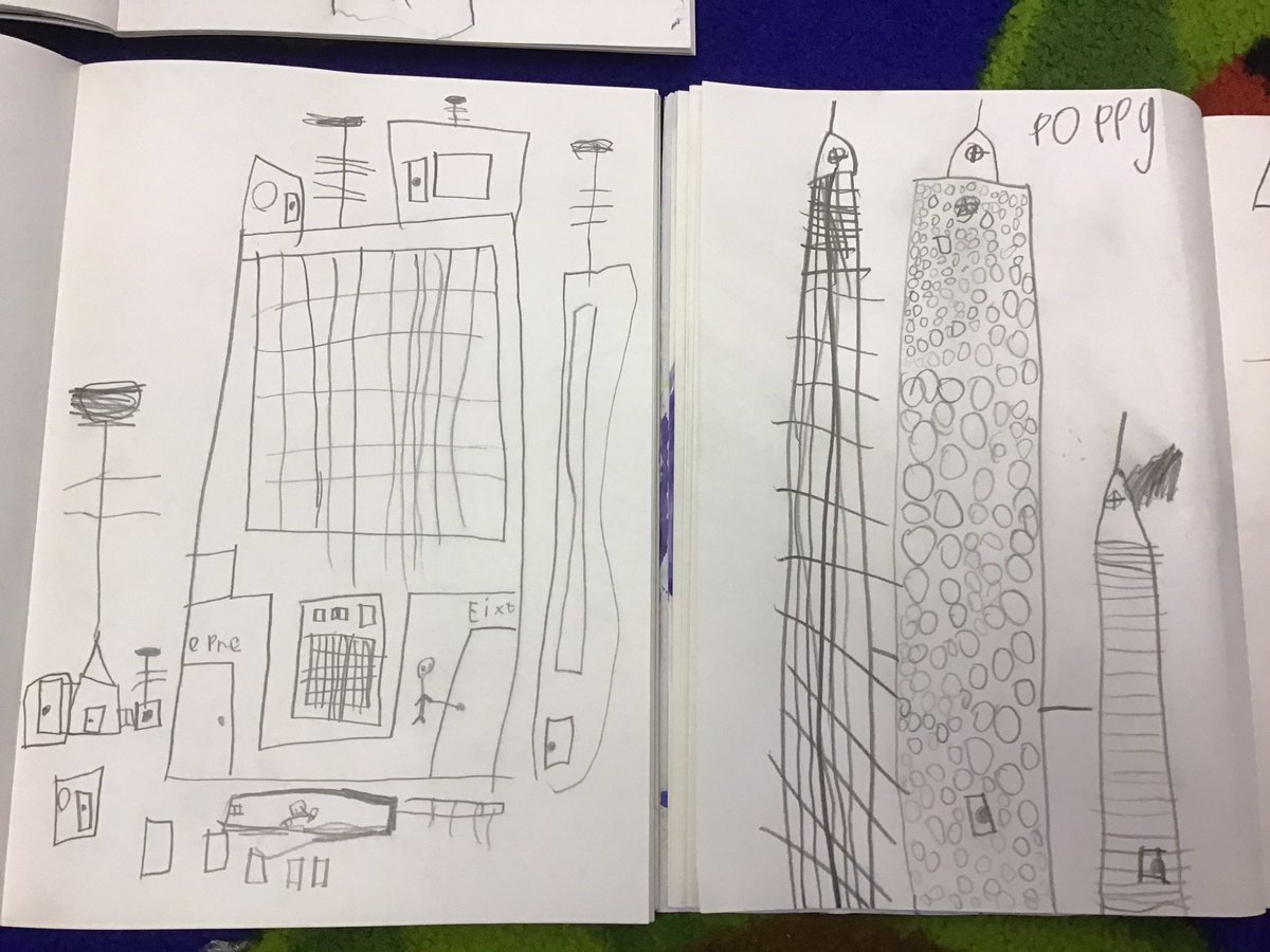 We have used our new techniques to sketch like the artist #stephenwiltshire We sketched skyscrapers to create cityscapes, using the 2D shapes we practiced today #eyfs #ead #expressiveartsanddesign #artintheearlyyears #sketchbook #artists #weareartists @Linden_Arts