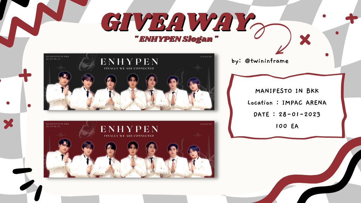 twininframe's tweet photo. 🧡 PLS KINDLY RT 🖤

GIVEAWAY FOR #MANIFESTO_IN_BANGKOK 

มารับน้องกันนะค้าบบบ 🫶🏼

Location : Impact Arena
Date : 28-29 Jan 2023
Time : TBA

🎤 rt &amp; show this tweet

#ตลาดนัดENHYPEN https://t.co/lOowbxg2Ex