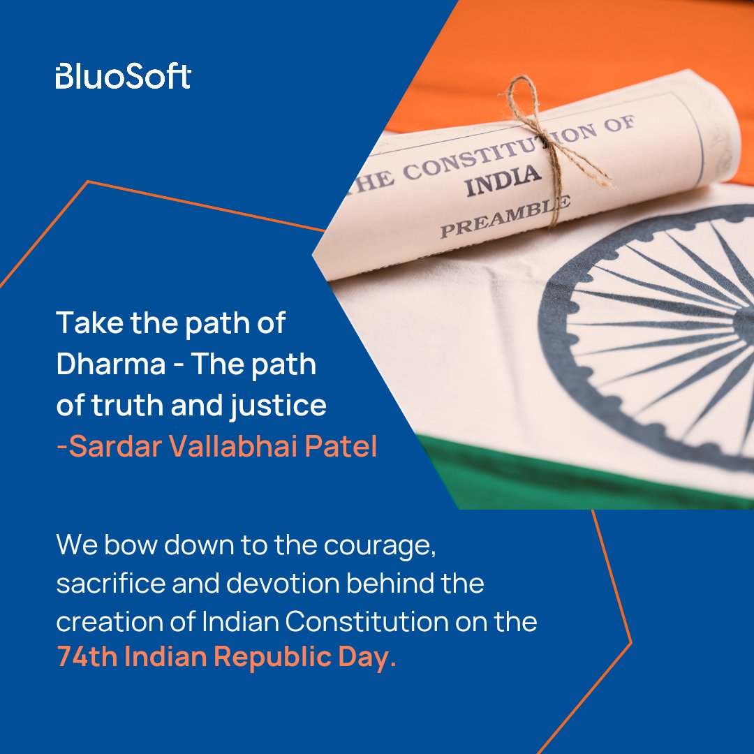 bluosoft's tweet photo. Our heroic warriors fought hard for years to ensure that future generations could live freely and with dignity. Bluosoft honors this day as we march out in the spirit of freedom and nationhood.

Wish you a very Happy Republic Day!
.
.
#Republicday #IndianRepublicDay23 https://t.co/qpF6JNToCT