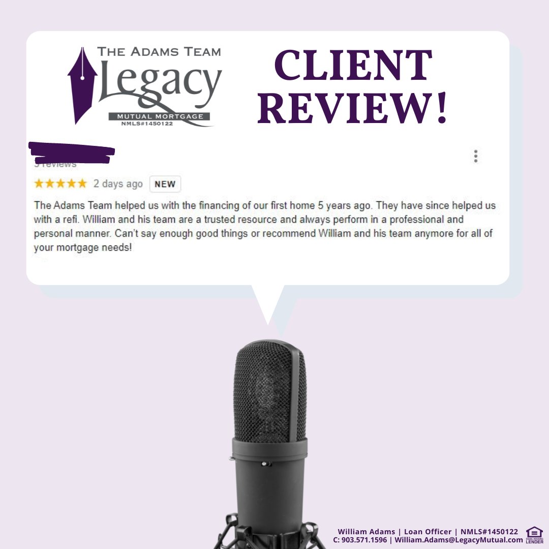 ⭐⭐⭐⭐⭐Another 5 Star Review and this time it's from a repeat client! ⭐⭐⭐⭐⭐

We love helping our clients purchase a home but it's even better when they trust us to help them again! #TheAdamsTeam #5StarReview #GoogleReviews #FortWorth #YourLoanTeam