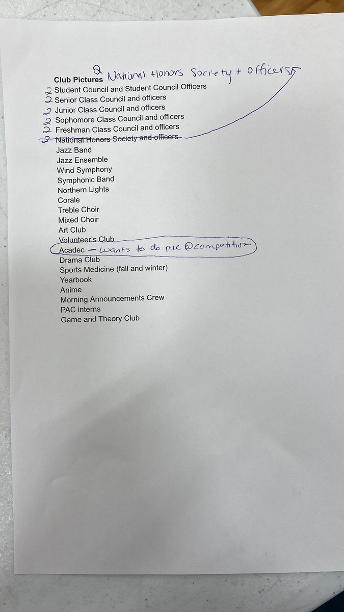 These are the clubs that will be called down today for club pictures!