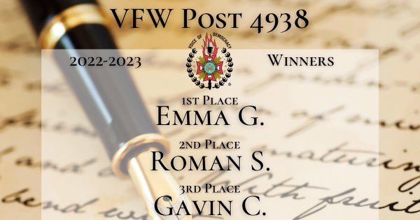 EdmondVFW4938's tweet photo. Congratulations to our three speech winners. These outstanding young men and women competed in our speech contest. They bet out the competition in a 3-5 minute speech and written essay. https://t.co/ZQRW1SjnMU