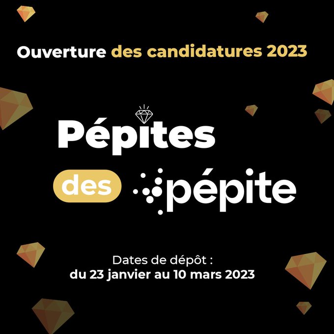 🏆Pépites des Pépite 2023🏆

Pépites des Pépite revient cette année pour mettre à l’honneur 10 belles histoires d’anciens Étudiants-Entrepreneurs au parcours inspirant ! ✨

Et si c’était toi ❓Dépose ta candidature entre le 23 janvier et le 10 mars !
➡️ bit.ly/3Xzom4I