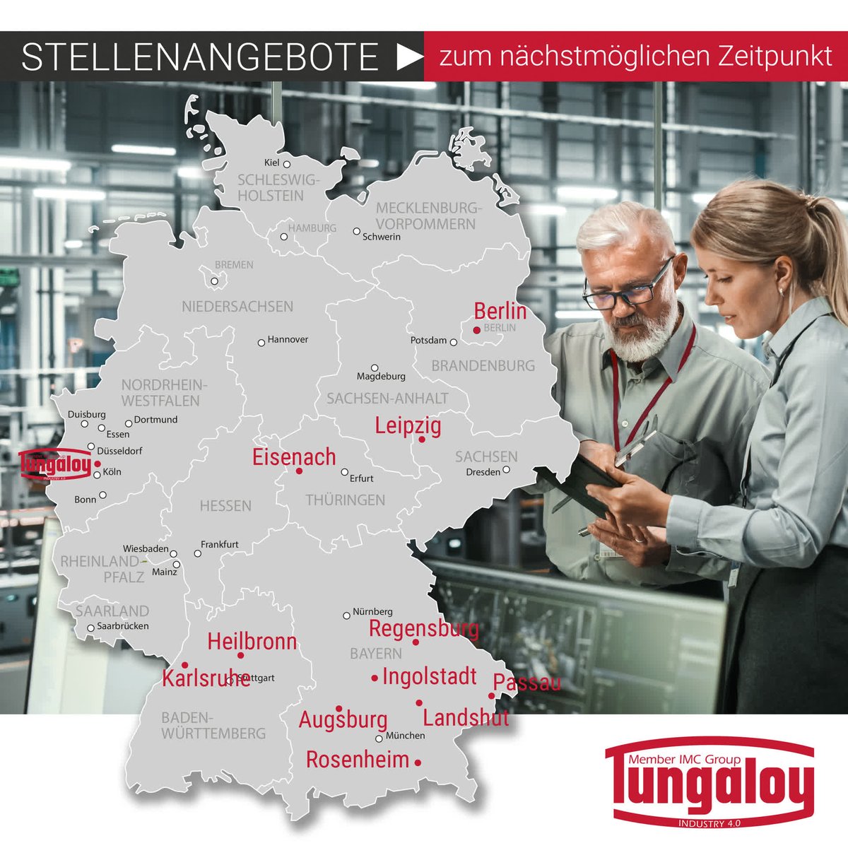 Zum nächstmöglichen Zeitpunkt suchen wir:
Stellvertr. Leitung Customer Service (m/w/d), Marketing Assistenz (m/w/d), Produkt-Spezialisten am Standort Langenfeld und technischer Verkäufer (m/w/d) im Außendienst - für viele Regionen. 
tungaloy.com/de/stellenange…