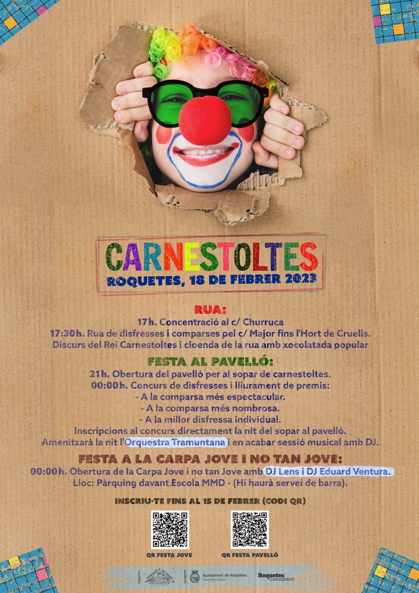 🥳🤠🤡 CARNESTOLTES 2023 a #Roquetes
Dissabte, 18 de febrer!