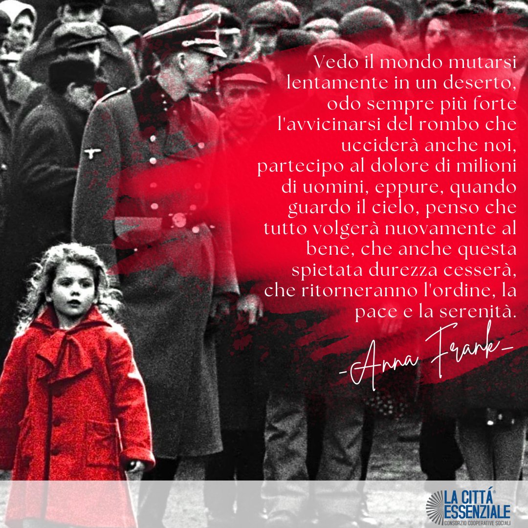 In questa giornata affidiamo alle parole di Anna Frank il ricordo dell’orrore e la speranza nell’intima bontà dell’essere umano.
Ricordiamo questo orrore ogni giorno e lottiamo con tutte le nostre forze per dare dignità ad ogni perso.🌹
#pernondimenticaremai #GiornatadellaMemoria