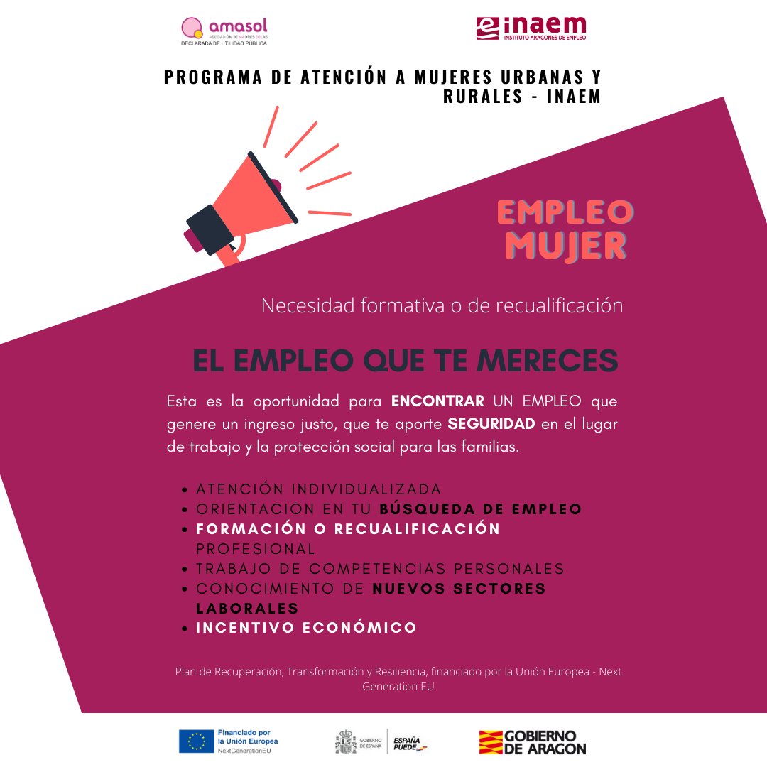 A través del programa de empleo PAMUR, para mujer rural y urbana, realizamos talleres de "Identidad y realidad de las mujeres". Aprendiendo juntas a superar las dificultades que enfrentamos en la búsqueda de empleo.
<a href="/Inaempleo/">Inaem</a>  <a href="/gobaragon/">Gobierno de Aragón</a> 
#nextgenerationeu #gobespaña
