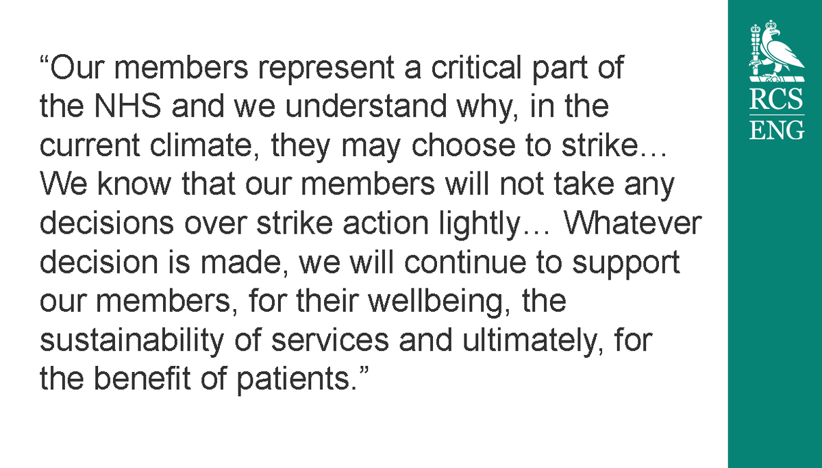 “Whatever decision is made, we will continue to support our members, for their wellbeing, sustainability of services and ultimately, for the benefit of patients.' 

Read our joint statement on junior doctor #strikeaction: rcseng.ac.uk/news-and-event…