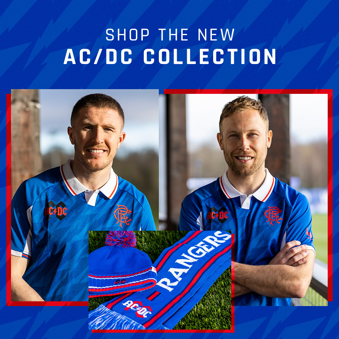 RangersFC's tweet photo. ⚡ Rangers x @acdc ⚡
 
Shop the collection on The Rangers Store 👇