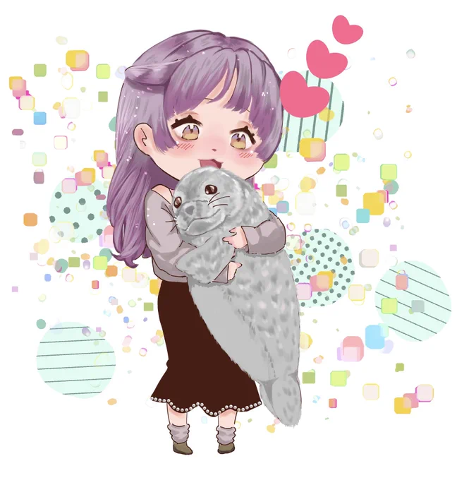 たまに絡んでくださるフォロワーさんを描いてみましたアザラシちゃんつき( `ω' っ)3 #1日1絵 