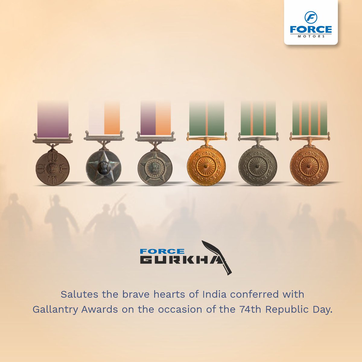 ForceGurkha4x4's tweet photo. Force Gurkha salutes the bravehearts of the nation.
.
.
.
#AdventureDrives #GurkhaDrives #OffRoad #FamilyDrives #Gurkha #GurkhaLife #Adventure #LongDrives #4x4 #ForceGurkha #Gurkha4x4x4 #RepublicDay #RepublicDayIndia #RepublicDay2023 #India #HappyRepublicDay https://t.co/l0ODjIyevN