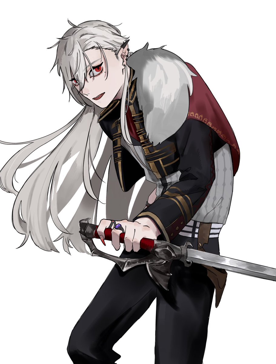 kuzuha (nijisanji) weapon red eyes 1boy solo holding jewelry male focus  illustration images