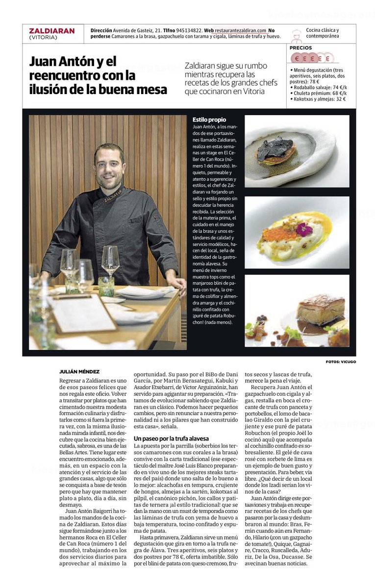 🍽️La buena mesa del <a href="/VgZaldiaran/">RestauranteZaldiaran</a> fiel a su personalidad de la mano de #JuanAntón 

#VitoriaGasteiz #Hostelería #Local