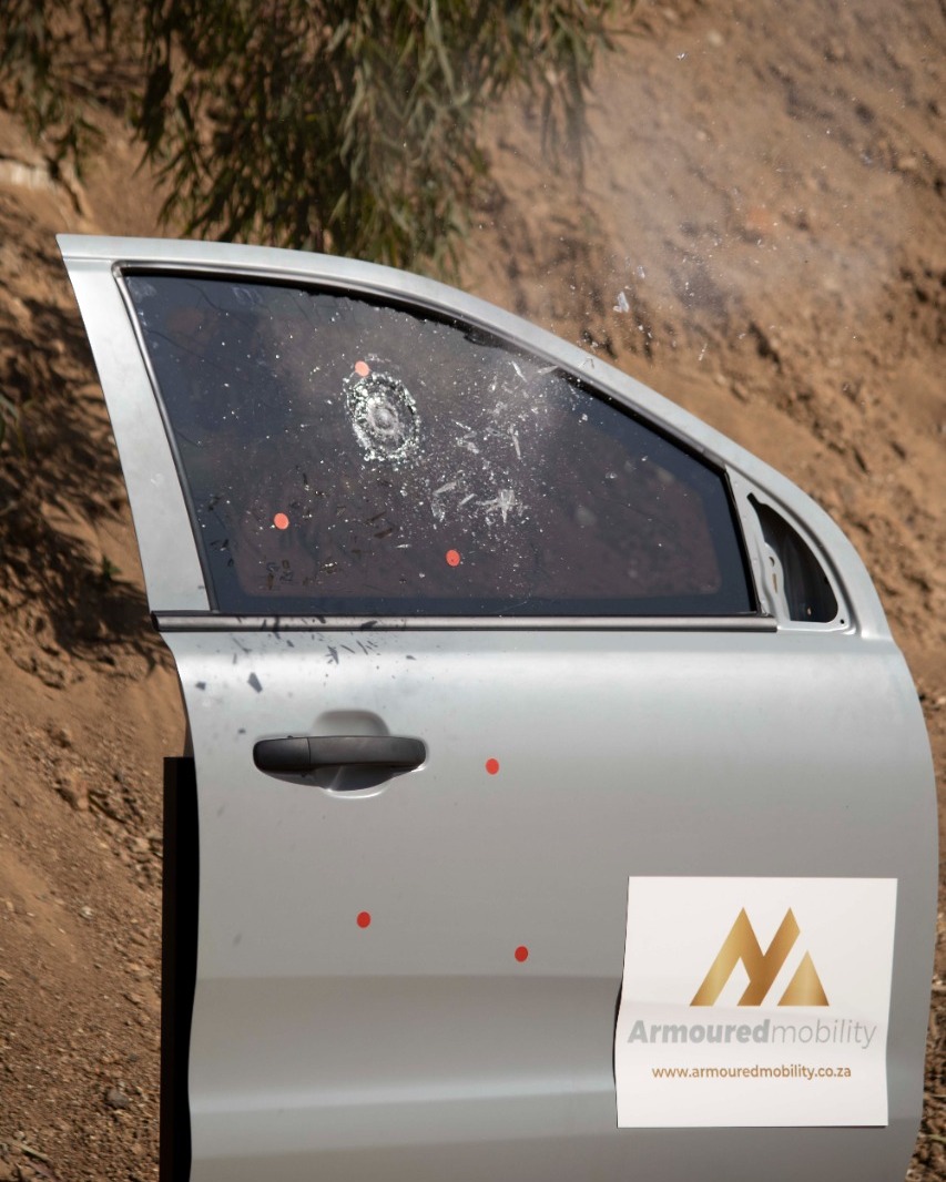 Our B4 #protection provides #safety from rock throwing and most common #firearms including the 44 Magnum, .357 Magnum and 9mm Pistol, all of which were fired at this door. 

#armouredmobility #armouredvehicles #b4armour #b6armour #protectionontheroad #secureyourdrive #bulletproof