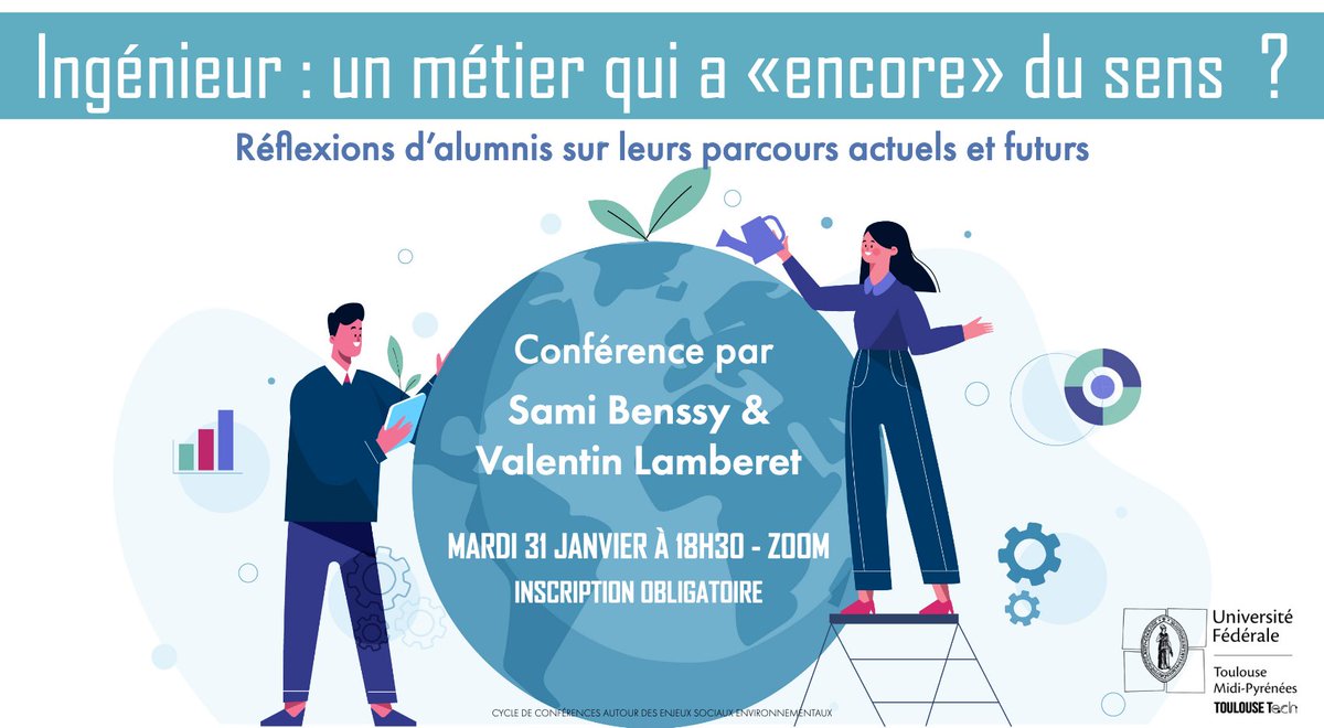 UT3PaulSabatier's tweet photo. #Ingénieur un métier qui a "encore" du sens ?
Réflexion d'alumni @INP_N7 et @IMTMinesAlbi MSEI @toulouseinp
🗓️ mardi 31 janvier 18h30
👨💻 ZOOM
Cycle de conférences #ToulouseTech @Univ_Toulouse autour des enjeux socio-environnementaux de l'ingénierie.
https://t.co/6D9keUC5hz https://t.co/TZDmVWiW3c