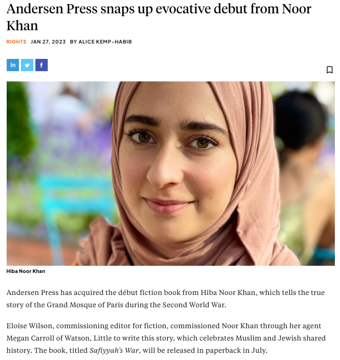 AndersenPress's tweet photo. We are thrilled to be publishing SAFIYYAH'S WAR by @HibaNoorKhan1, the beautiful story of the Grand Mosque of Paris during the World War 2, which celebrates Jewish and Muslim shared history.
Publishing July 2023! Find out more: https://t.co/PTRodssQHA #SafiyyahsWar https://t.co/2lBgXGPOzI