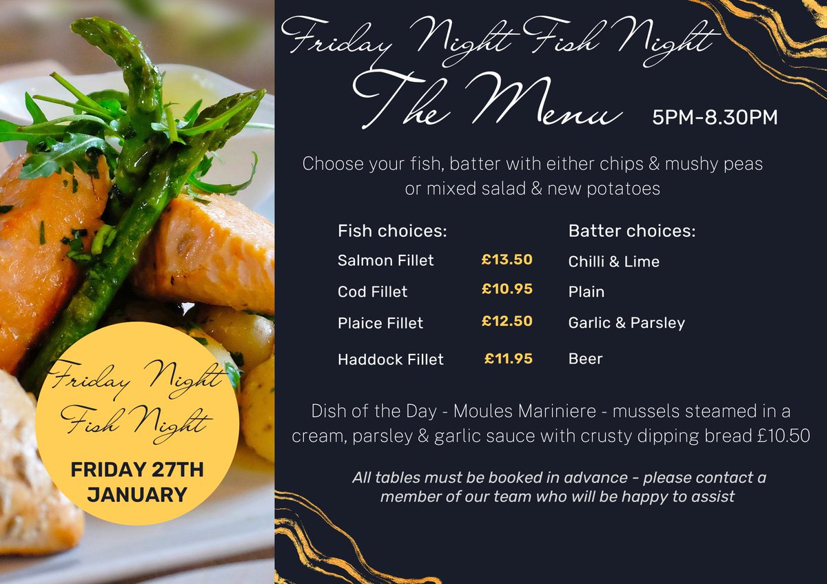 Tonight's fish night! - To book ☎️ 01782 622413 opt 2 ☎️
Great menu 🥂🍻 #fishfriday #fishandchips #nightout #itstheweekend