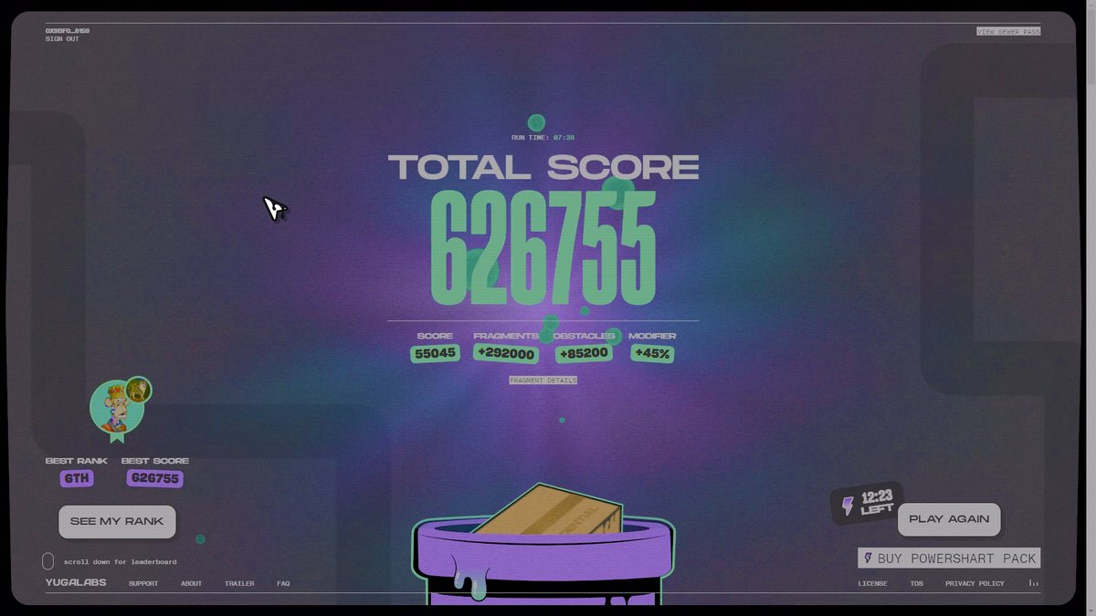 TFG (@tfgmykl) on Twitter photo 626k point game, hard work always pays off. 🙏
6th place in <a href="/BoredApeYC/">Bored Ape Yacht Club 🍌</a> #dookeydash. I think I am the highest ranked player who owns their own ape.🔥 626k point game, hard work always pays off. 🙏
6th place in <a href="/BoredApeYC/">Bored Ape Yacht Club 🍌</a> #dookeydash. I think I am the highest ranked player who owns their own ape.🔥