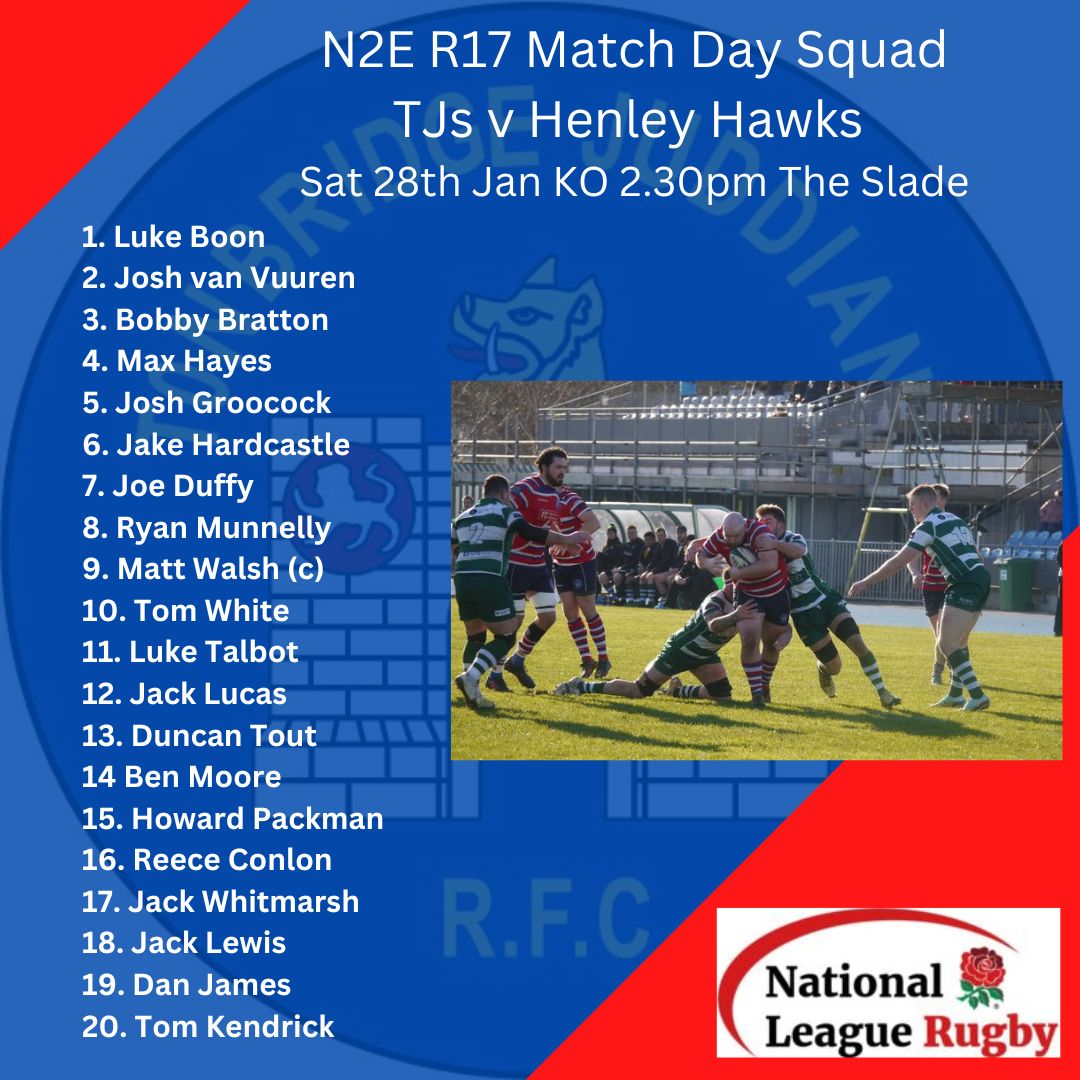 TJRFC's tweet photo. Here's our N2E squad for Saturday's match up with Henley. 1-0 to them so hopefully we can get a home win and level that up #COUTJs https://t.co/Gk8it3x9ZH