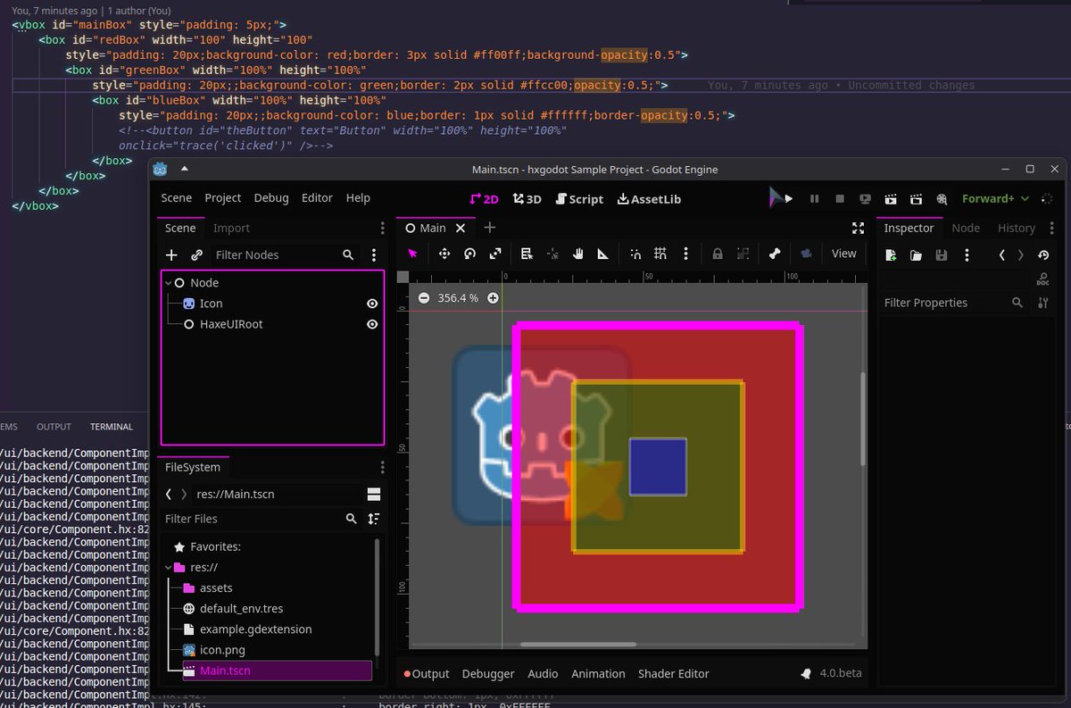 dazKind's tweet photo. I'm pretty busy and thus a little quiet on socials atm but the community is hard at work. #HxGodot received some major updates and now we see the first crazy #haxe things in #GodotEngine: How about @IanHarrigan1982's great #haxeui running inside #godot? Kodus to @LeotomasMC! 🤩 https://t.co/F4bhRsrpHg