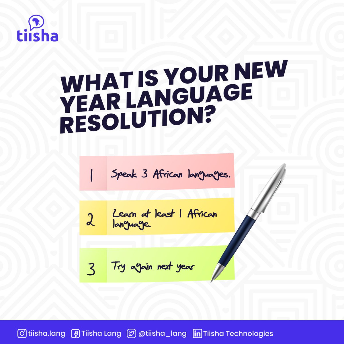 𝐓𝐆𝐈𝐅 𝐲'𝐚𝐥𝐥 💃💃

Every new year always comes with a lot of resolutions. Surely, you must have a list for languages 😏

Kindly share them with us in the Chat box! See ya!

.
.
.
#tgif #friday #language #resolution #newyear #tiisha #africa