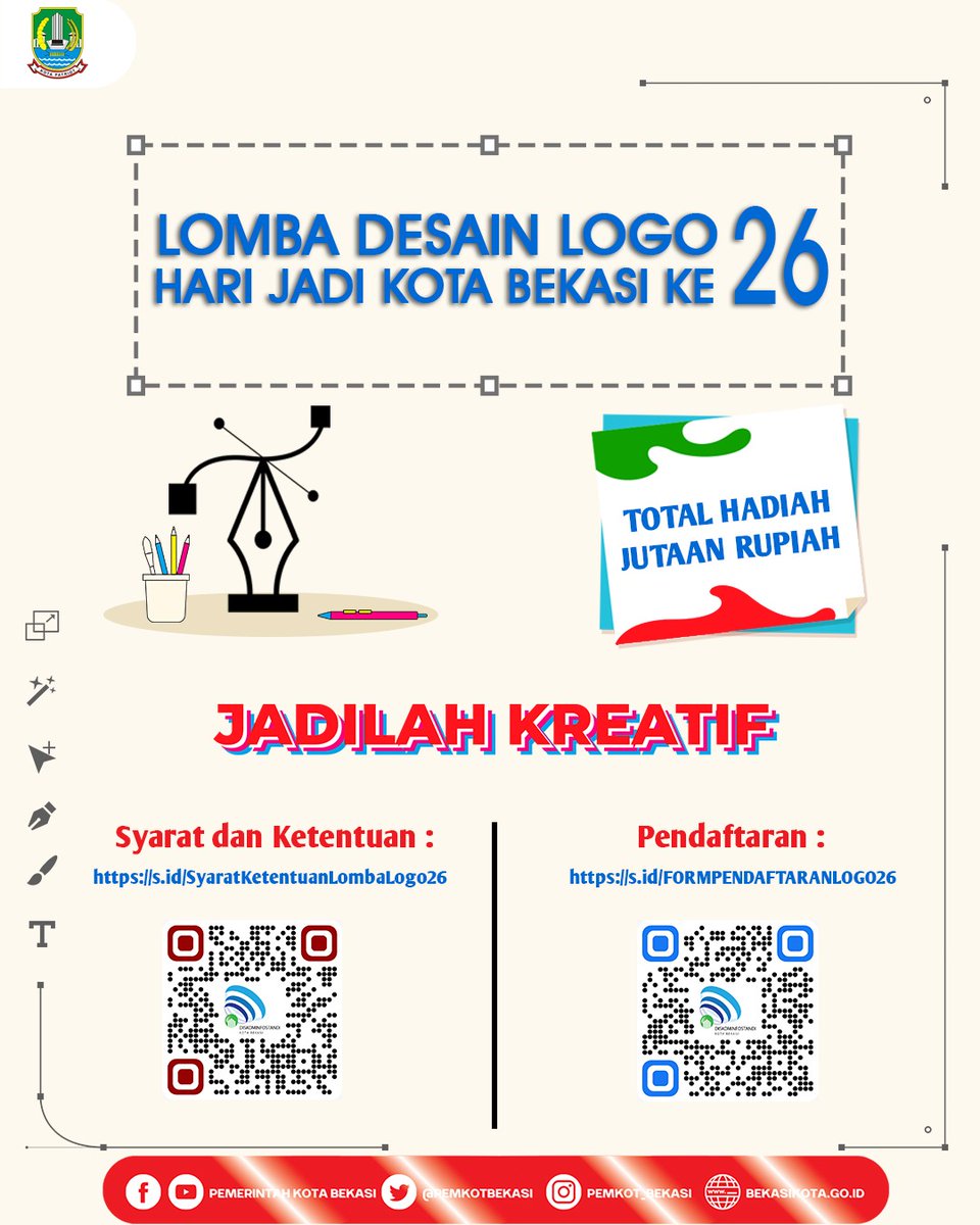 pemkotbekasi's tweet photo. Dalam rangka menyambut HUT Kota Bekasi ke-26, Pemerintah Kota Bekasi kembali menggelar "Lomba Desain Logo  Kota Bekasi Ke-26".

Simak syarat dan ketentuan pada infografis dibawah!

Siapkan karya terbaik mu!

@mas_triadhianto

#bekasikotagoid 
#lombalogo
#hutkotabekasi26 https://t.co/295Qnt2Wex