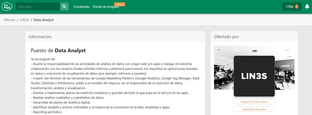 Seguro que no sabes que actualmente existen 5 ofertas de empleo abiertas relacionadas con el dato en The Egg - Formación en IA #formación #ofertasdeempleo.