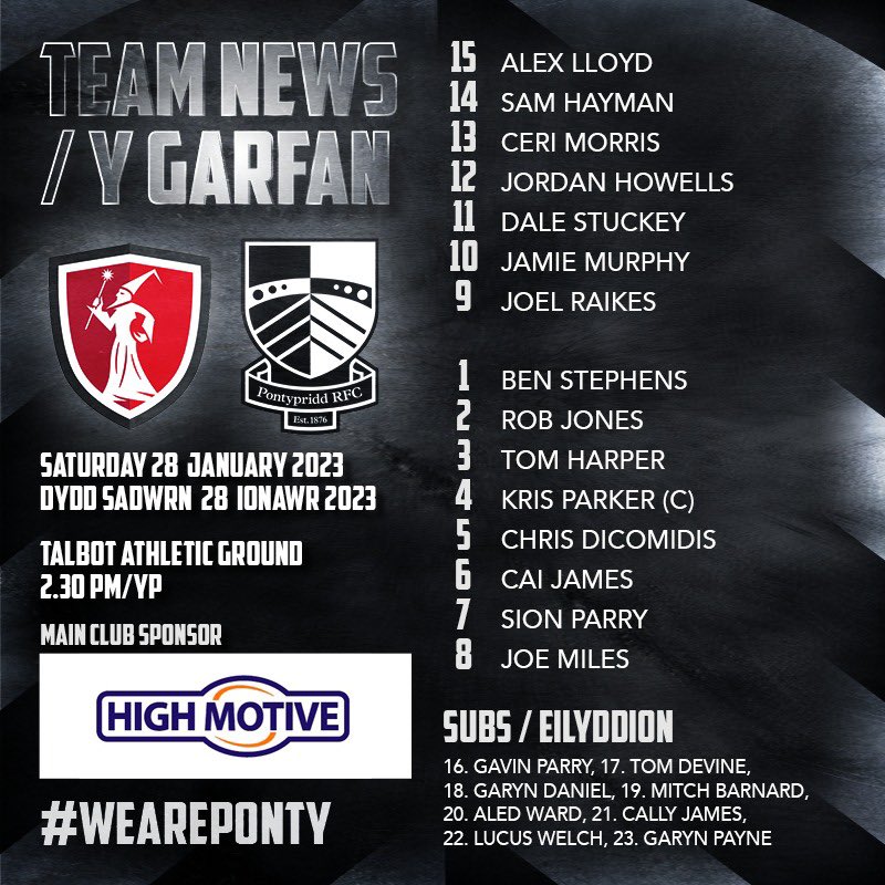 🚨 𝐓𝐄𝐀𝐌 𝐍𝐄𝐖𝐒 🚨

Your Pontypridd team for tomorrow’s <a href="/IndigoPrem/">The Indigo Prem</a> match against @AberavonRFC has been selected ✊

Here’s how we line up ⬇️

#WeArePonty ⚫️⚪️