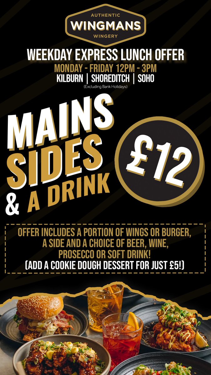 Friday Lunch Sorted for just £12!🔥
Shoreditch | Kilburn | Soho
Walk ins welcome 🍗🍔

#wingmans #wingmanschicken #london #lunch