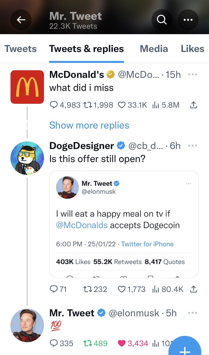 Elon Musk Confirms he still loves #doge #dogecoin  Because he will eat a happy meal.