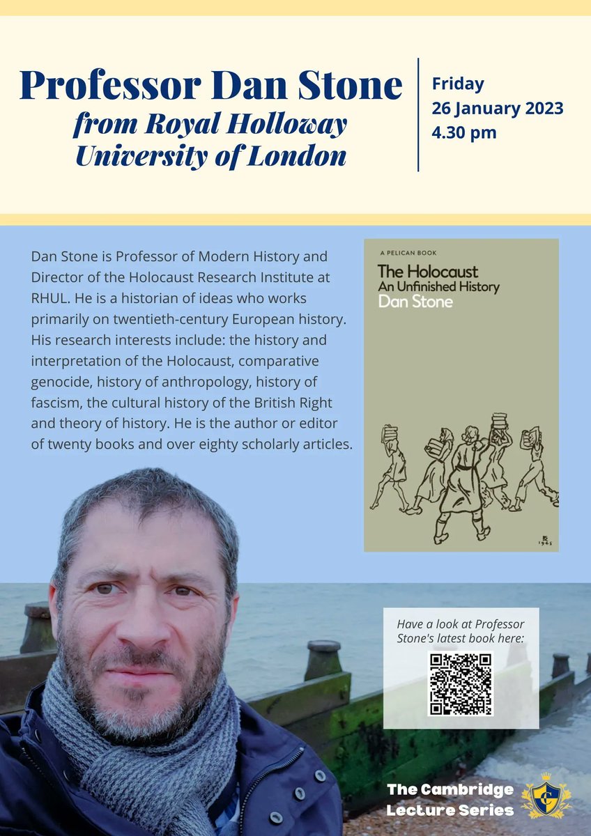 CamOnlineSchool's tweet photo. Today at 4:30pm Professor Dan Stone will be visiting Cambridge Home School to speak to our pupils. A talk you will not want to miss! https://t.co/wdkjgBKaAS