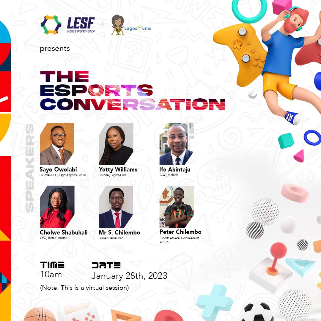 Live from 10am tomorrow on the <a href="/theafrogamer_/">The Afrogamer News</a> channels we will build the future now with our first execution of the #ProjectNextGen

Looking forward to sharing the e-platforms with my people @ifeakintaju <a href="/Elen_Cholwe/">GEM| Elen_Cho</a> &amp; LagosMums founder, Yetty Williams.

#EsportsEdu #LESF2023