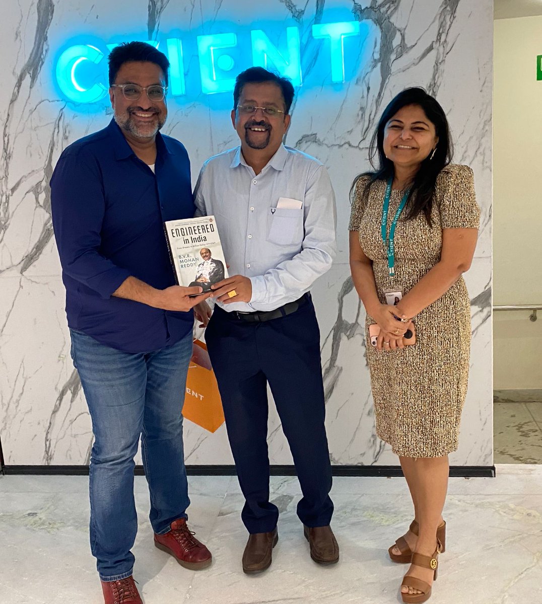 It was great to see @dilbagh_gill, former CEO & Team Principal of the Mahindra Racing Formula E Team, share the excitement in reading ‘Engineered in India.’ With Karthikeyan Natarajan, Executive Director & COO, and @meenubagla, CMO, meeting Dilbagh Gill, the excitement doubled!