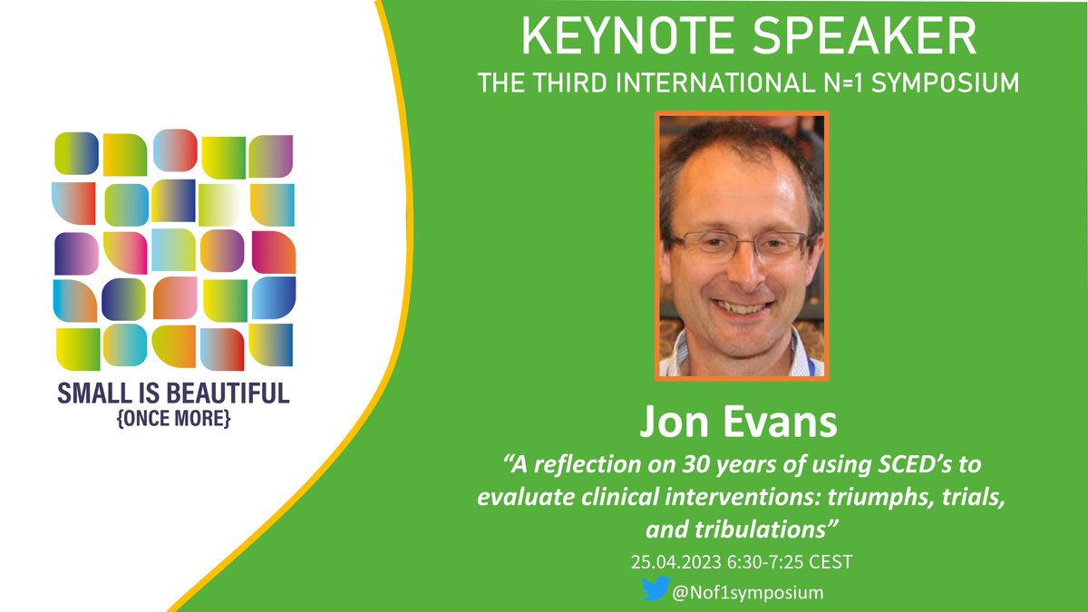 Nof1symposium's tweet image. Keynote Speaker 4⃣:

@jonathanjevans will discuss the triumphs, trials, and tribulations of using #SCED in clinical intervention research. 

Looking forward to this talk and the accompanying live Q&amp;amp;A session on Day 1 of #SmallisBeautiful.