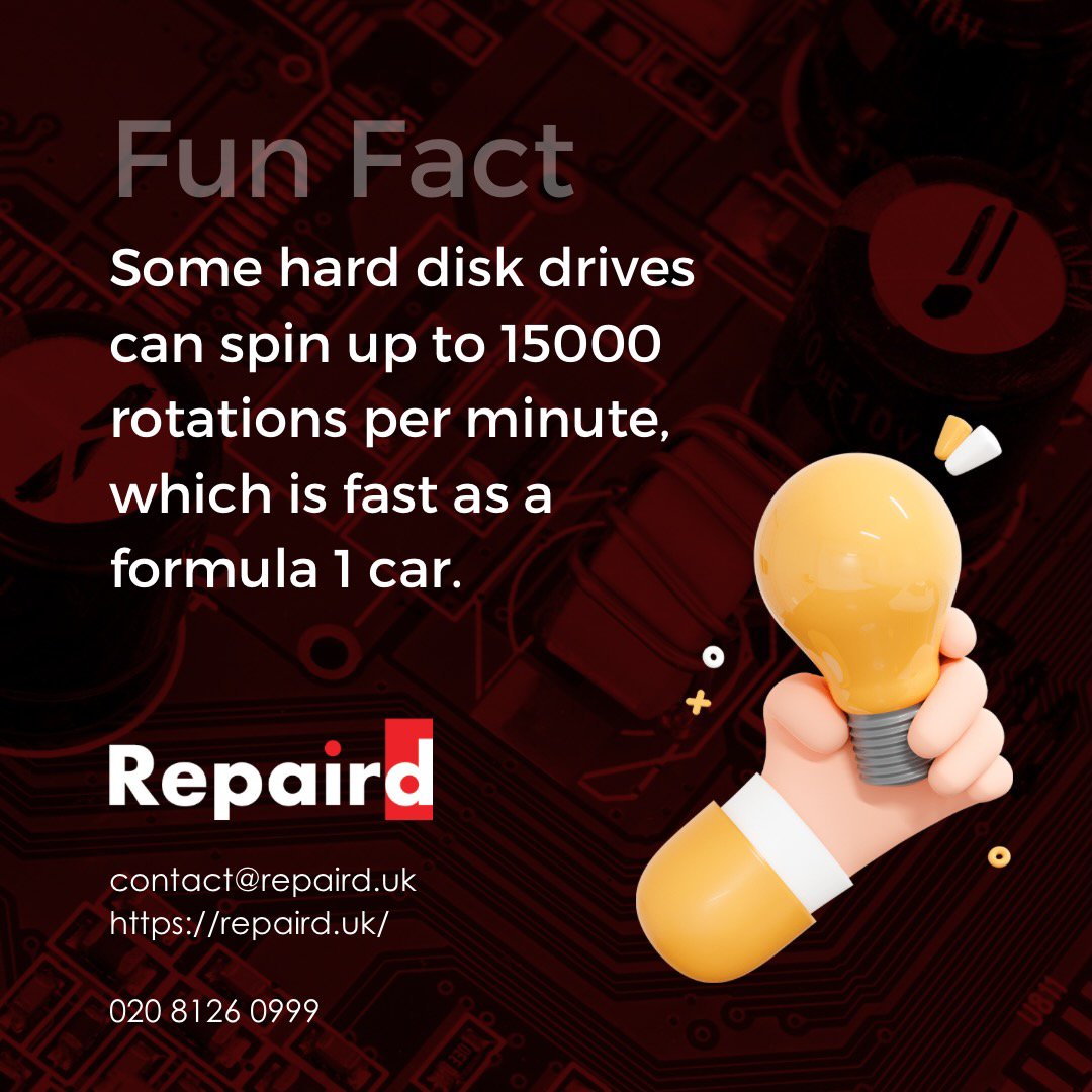 repairdaemon's tweet photo. Some hard disk drives can spin up to 15000 rotations per minute, which is fast as a formula 1 car.

#tech #techupdate #technews #repairshop #repaird https://t.co/VqJbN6Vh08
