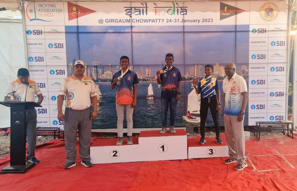 IN_HQSNC's tweet photo. Congratulations! Master Ajay Gajji & Master Sharanya Jadhav of Navy Boys Sports Company,INS Mandovi win Gold & Silver in #Optimistclass during ongoing #YAI #sail ranking event,at #Mumbai.A bright chance to improve rankings &appear in #OptimistWorldChampionship in #Spain,this year https://t.co/v4uVcHAh0R